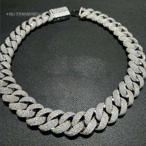 Luxurious 20Mm Round Cut Moissanite Cuban Link Chain Necklace Sterling Sier With Heavy Hip-Hop Design