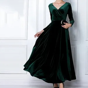 Casual Dresses Women Dress Velvet Long Sleeved V Neck Maxi Elegant Evening Party Formal Vintage Female Sexy Robe Vestido Para Mujer