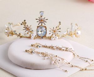 HimStory Baroque Luksusowa gwiazda dhinestone Bridal Tiara Crown Gold Vintage Ręcznie robione diadem welon Tiaras Wedding Hair Akcesoria 4478639