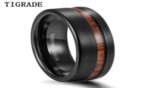 Tigrade Black Ring Men with Wood Line Tungsten Carbide Ring 8mm Cool for Party Jewelry Dark Brand gothic aneis hombre Wooden 220224243929