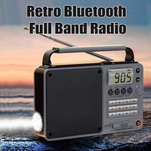 Speakers Retro Radio FM/AM/SW Full Band Bluetooth Digital Portable UDisk USB/TF/ Mp3 Music Player Speaker Bass LED Flashlight