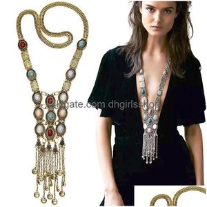 Pendant Necklaces Bohemia Women Chic Maxi Necklaces Fashion Vintage Long Tassel Pendant Statement Pendants Collar Jewelry Gold Sier Dr Dh3Ti