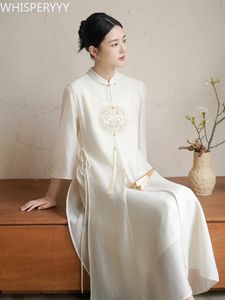 Chinese Style Zen Qipao Female 2023 Summer Embroidery Elegant Cheongsam Women Hanfu Dress Vintage China Traditional Clothing 240220