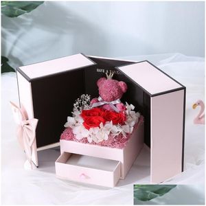 Presentförpackning Ny Valentines Day Gift Teddy Bear Rose Two Door Box Birthday Girl Girl Girly Mothers Juilbileum Jul GIF Drop Deliver DHPDJ