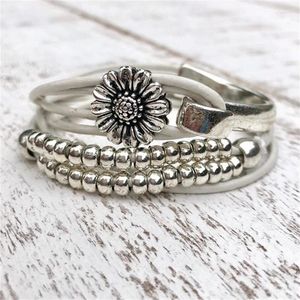 Link Bracelets Bohemian Wind Daisy For Women Irregular Splicing Leather Rope Simple Fashion Flower Beads Party Jewelry