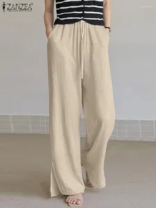 Spodnie damskie Zanzea moda kobiety szerokie nogi spodnie wiosna swobodna elastyczna talia solidny luźne długie pantelon ponadgabieżne wakacje palazzo 2024