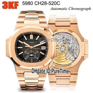 3KF 5980-1R-014 CH28-520C AUTOMATYCZNE Chronograf Mens Watch Rose Gold Black Teksturę Bransoletę ze stali nierdzewnej 2021 Super Editio2793