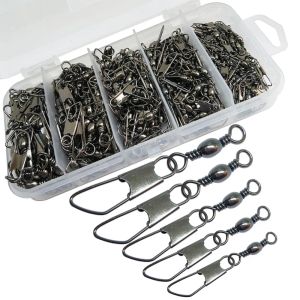 Anzóis 220 peças Kit giratório de pesca Conjunto de giros de barril com encaixe de segurança #4/#6/#8/#10/#12 Conjunto de ligação de gancho de carpa Conector de encaixe de pesca