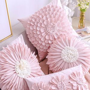 Pillow Pink Girl's Heart Style Small Daisy Sunflower Plush Pillowcase 30x50/45x45CM 3D Floral Handmade Velvet Cover Home Decor