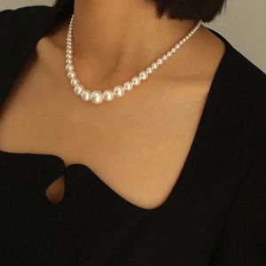 6-11mm gåvor för kvinnor examen runt vitt naturligt sötvatten pärlknut tjej smycken chokers kort halsband 18 tum 240222