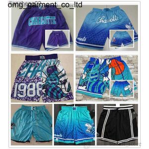 Menshorts 2024 CharlotteHornetsmen Retro basket shorts med fickor dragkedja Sweatpants Game Pants Larry Johnson Alonzo Mourning Lamelo Ball Shorts