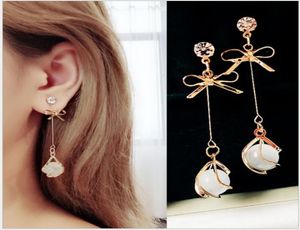 Earrings 925 silver needle cat039s eye stone earrings show thin temperament bowknot academy style lady long6217161