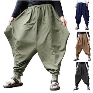 Pantaloni pantaloni harem in lino di cotone taglie forti giapponesi joggers giapponese joggers maschi hip hop gamba gamba pantaloni sciolti casual sciolti