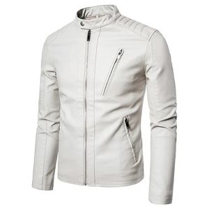 Primavera outono dos homens da motocicleta jaqueta de couro sólido gola jaquetas moda casual tendência branco casaco à prova vento streetwear 240223