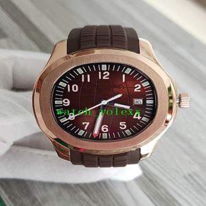 Luxo novo Aquanaut 5167R-001 5167R Brown Dial Asian 2813 Automatic Mens Watch Rose Gold Case Brown Rubber Strap Gents Sport Watch286g