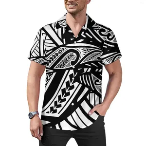 Men's Casual Shirts Retro Tribal Print Beach Shirt Black And White Hawaiian Male Aesthetic Blouses Short Sleeve Clothes Plus Size