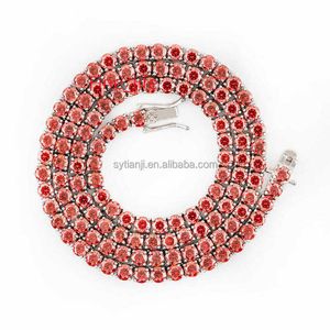 Collana con diamanti Moissanite di colore rosso granato, catena da tennis delicata placcata in oro per donna uomo