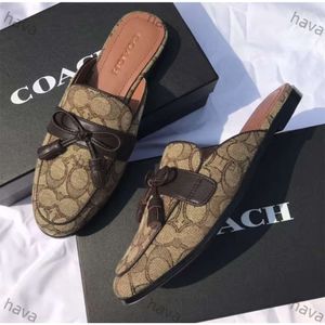 Designer Mules Slippers Leather Sandals Casual Shoes Chain Shoe Women Loafers Leather half mop Horsebit Half Drag Princetown Metal Cowhide eur35-40