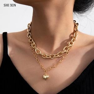 Shixin Multi Layered Love Heart Pendants Halsband för kvinnor Uttalande Punk Chunky Chains Halsband Choker Collier Par Jewelry2911