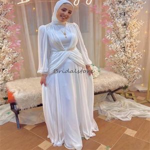 Romantic Muslim Wedding Dresses 2024 Elegant Crystal Long Sleeve Boho Bride Dress Gatsby Civil Beach Bridal Gowns Vestidos Novias Turkey Dubai Robes De Mariee