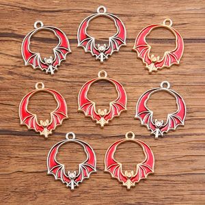 Encantos 10 pçs 20x22mm 2 cores atacado liga de metal animal oco vermelho gotejamento óleo morcego pingente para fazer jóias diy artesanato artesanal