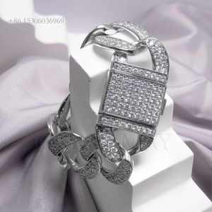 Übergroßes 25-mm-Rundschliff-Moissanit-Kubaner-Gliederketten-Doppelreihen-Armband Sterling Silber personalisierte Halskette