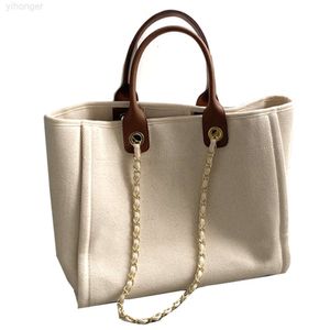 Högkvalitativ bomull Canvas Tote Bag Luxury Designer Chain Shoulder Ladies Handväska