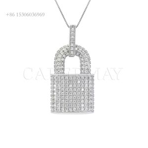 Hip Hop Lock Pendant Iced Out Bling Moissanite Sier Necklace Men's Jewelry Charm