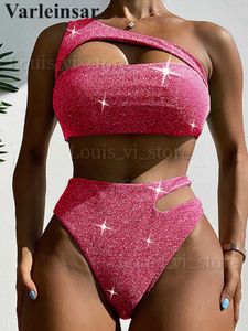 Women's Swimwear Cut Out Glitter Sparkling High Waist Bikini Female Swimsuit Women Swimwear Two-pieces Bikini set Bather Bathing Suit Swim V4490 T240227