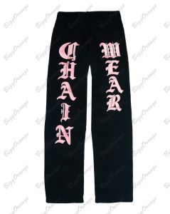 Pants Black pants pink punk text embroidery print decorative trousers street y2k clothing men's comfortable loose pants men