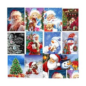 Juldekorationer 54 Styles Diamond Målning Julsatser för Adts 5D Santa Claus Diamonds Brodery Snow House Landscape Mosai Dhatv