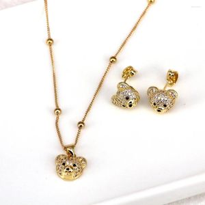 Chains Cute Cubic Teddy Bear Jewelry Set Stainless Steel Necklace And Earrings Wholesale Women Girls Accessories