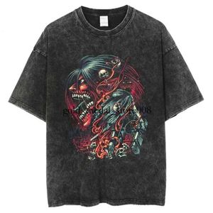 Magliette da uomo Anime Attack on Titan T-shirt con lavaggio acido Grafica nera Estate Hip Hop Top oversize 100 cotone Manga T-shirt vintage per uomo 428