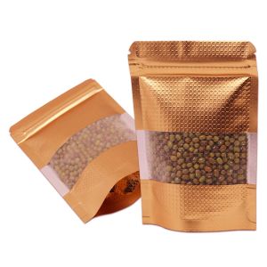 100 PCS Stand Up Mylar Foil Embossed Zipper Package Bags for Cookies Snack Window Aluminum Foil Resealable Food Smell Proof Pouch ZZ