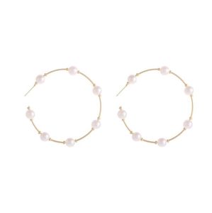 New Boho White Imitation Pearl Round Circle Hoop Earrings Women Gold Color Big Earings Korean Jewelry Statement Earrings3093585