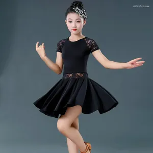 ステージウェアレイテンダンスボールルームの女の女の子の女の女の子の黒レッドデザイン衣類キッズサルササンバコスチューム120-160cm