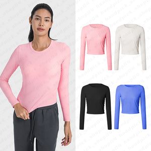 Lu Womens Ribbed Long sleeved tops Round neck Sports Shirt Soft Comfortable Yoga Tops Daily wear top Athletic Running Workout Clothing A-162