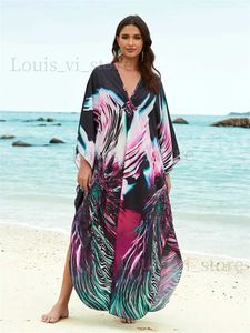 Podstawowe sukienki swobodne przyczynowe nadruk V Nakień 2024 Spring Lato Lato Lose Kaftan Kamels Odzież Plus Size na plaży Sukienki Maxi Q1588 T240227