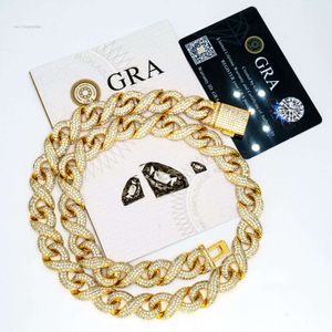 GRA 15Mm Hip Hop Jewelry Necklace Iced Out Men Women Fashion Stylish VVS Moissanite Diamond Cuban Link Chain