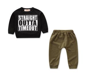 Baby Kids Toddler Boy Letter Tryckt långärmad toppar och modearmégröna byxor Autumn Clothes Set 04Y1022931