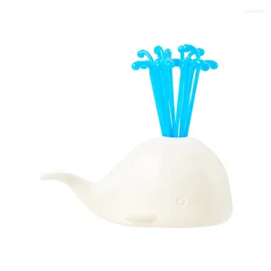 Gafflar härliga Beluga Fountain Fruit Fork Set Creative Animal Whale Stick återanvändbara plockar för festmode Little