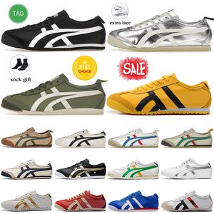 Kvinnor i högsta kvalitet Mens Onitsukass Tiger Mexico 66 Casual Shoes Silver Gold Off Green Red Yellow White Black Jogging Walking Sneakers Tigers Slip-On Canvas Trainers