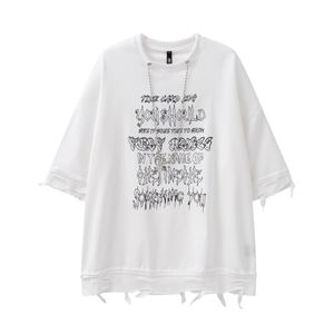 T-shirts masculinas na moda marca diário high street chain solto casal estilo personalizado de manga média simples t-shirt rasgado quarto-manga oversize moletom