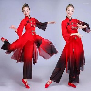 Palco desgaste chinês folk dança clássica feminino antigo yangko hanfu roupas quadrado yangge trajes fã desempenho terno