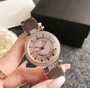 Fashionable All Brand Wrist Watch Women's Girls Diamond Rotating Dial Leather Strap Quartz Luxury Clockwatch L 101