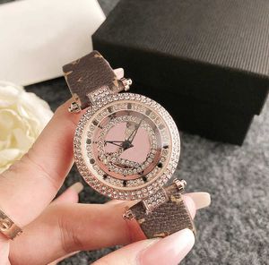 Fashionable All Brand Wrist Watch Women's Girls Diamond Rotating dial Leather strap Quartz Luxury Clockwatch L 101