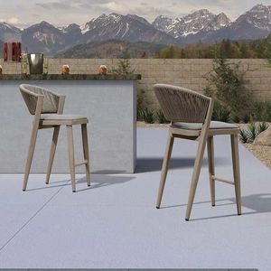 Mobiliário de acampamento ao ar livre Metal Rattan Bar Stool Bistro Wicker Counter High Chair Modern Backyard Stools