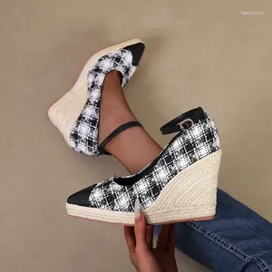 Kleidschuhe LIHUAMAO Espadrilles Knöchelriemen Wedges High Heel Plateaupumps Spitze Zehenseil-Außensohle