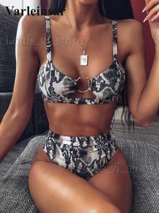 Mulheres Swimwear NOVO Leopardo Maiô Cintura Alta Biquíni Mulheres Swimwear Duas Peças Bikini Set Banhista Cobra Impresso Maiô Swim Wear V1712 T240227