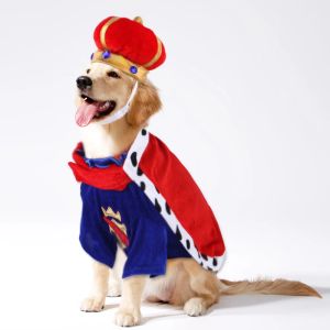 Conjuntos Cão Rei Manto Traje com Coroa Cap Pet Terno Príncipe Outono Inverno Vestuário Gato Hoodies Puupy Roupas Bulldog Francês Chihuahua